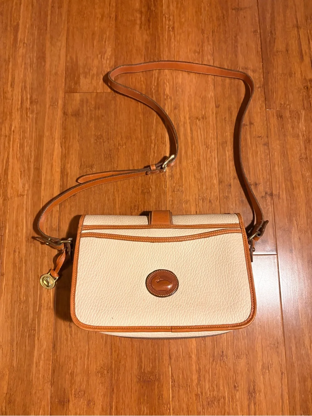 Dooney & Bourke Cream and Tan Leather Crossbody Shoulder Bag